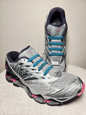 Mizuno Wave Prophecy 8 Women's Running Shoes Silver Pink Teal Women's Size 11